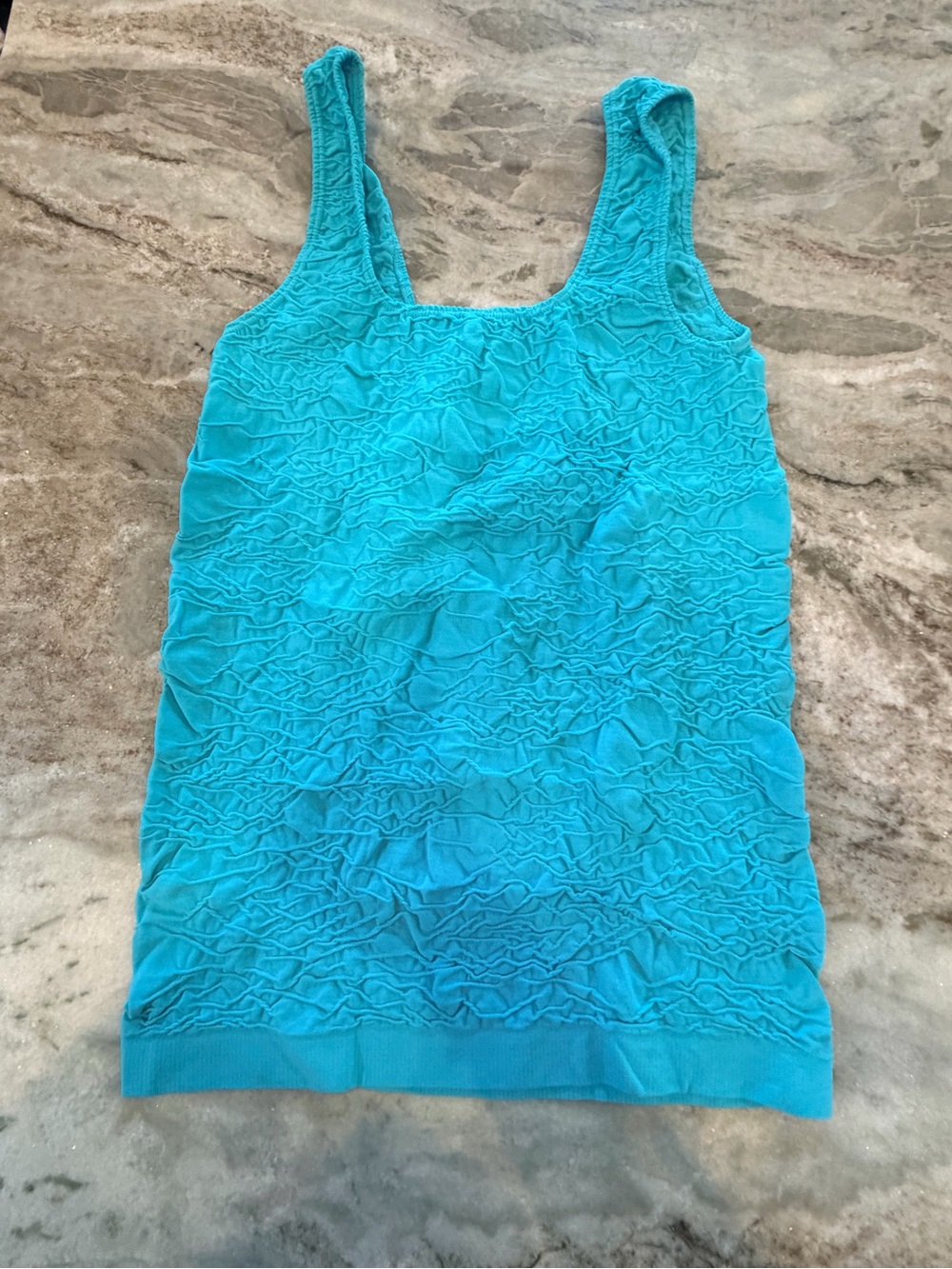 Scala Turquoise Ruched Crinkle Seamless Stretch Tank Top One Size